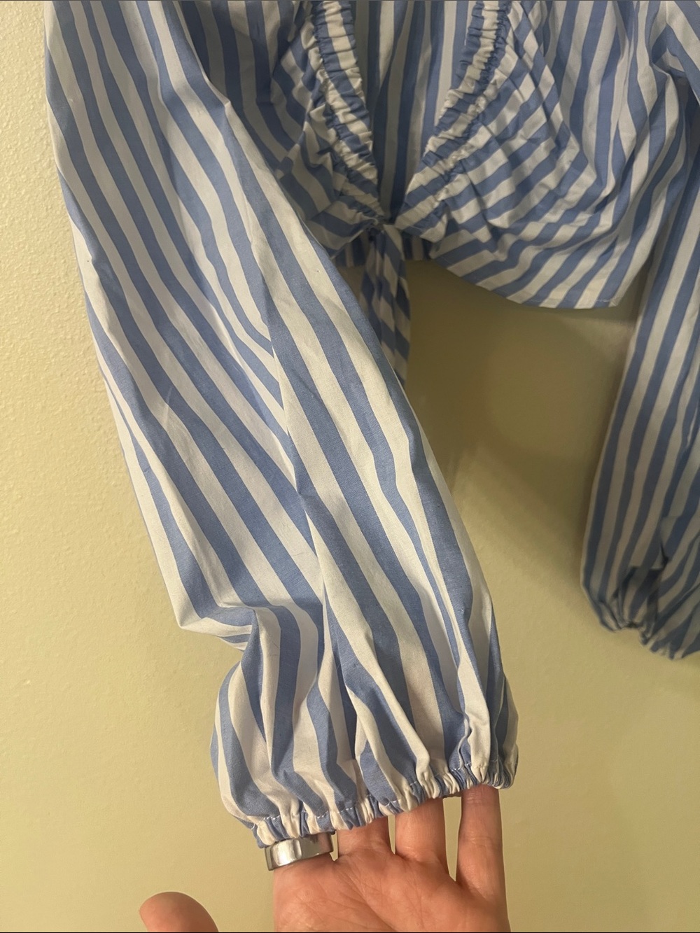 Blue & White Striped Tie-Front Crop Top - Picture 3 of 6